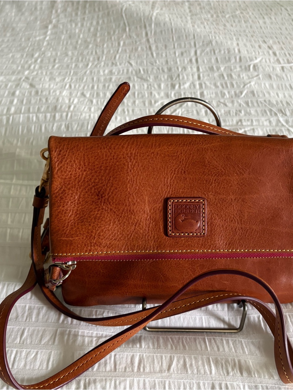 Dooney and Bourke Florentine Foldover Zip Crossbody. Chestnut.